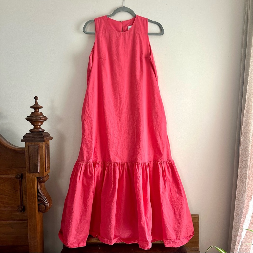 The Frankie Shop • Gathered Cotton-Poplin‎ Midi Dress in Papaya
